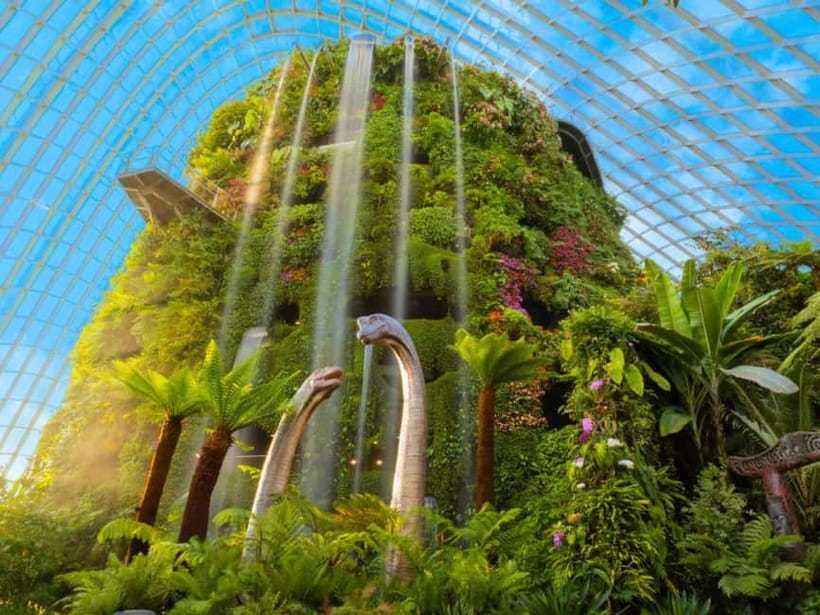 Singapore: Gardens by the Bay & Jurassic World with Pickup - Cloud Forest: the 35m indoor waterfall and cool-moist orchid air